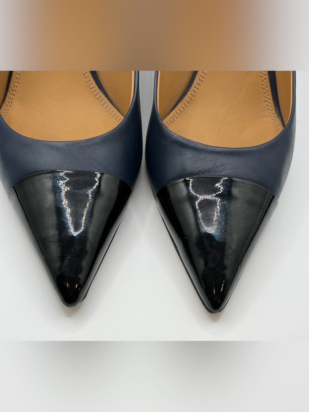 Tory Burch 85MM Cap-Toe Pump Leather Size 10M Ink Navy/Black - Picture 5 of 10